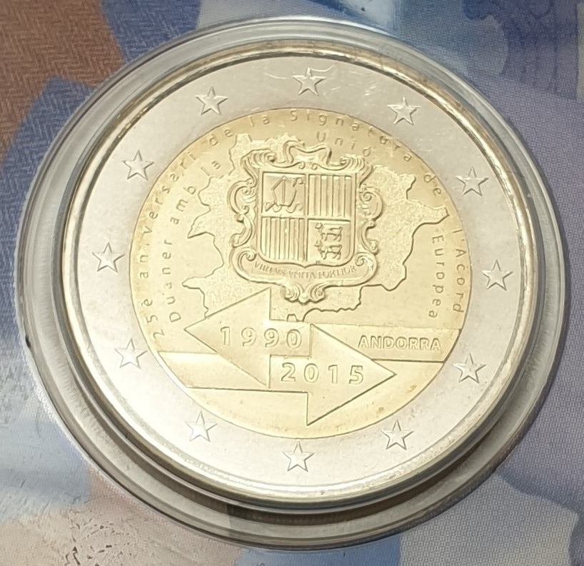 Ανδόρρα - 2 Ευρώ 2015, 25 Χρόνια Τελωνειακής Ένωσης με την Ε.Ε., (Coin Card)