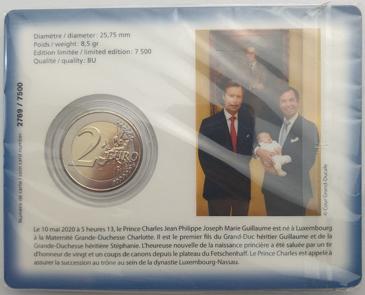 Λουξεμβούργο - 2 Ευρώ 2020, Henri I Birth of Prince Charles - classic version, (Coin Card)