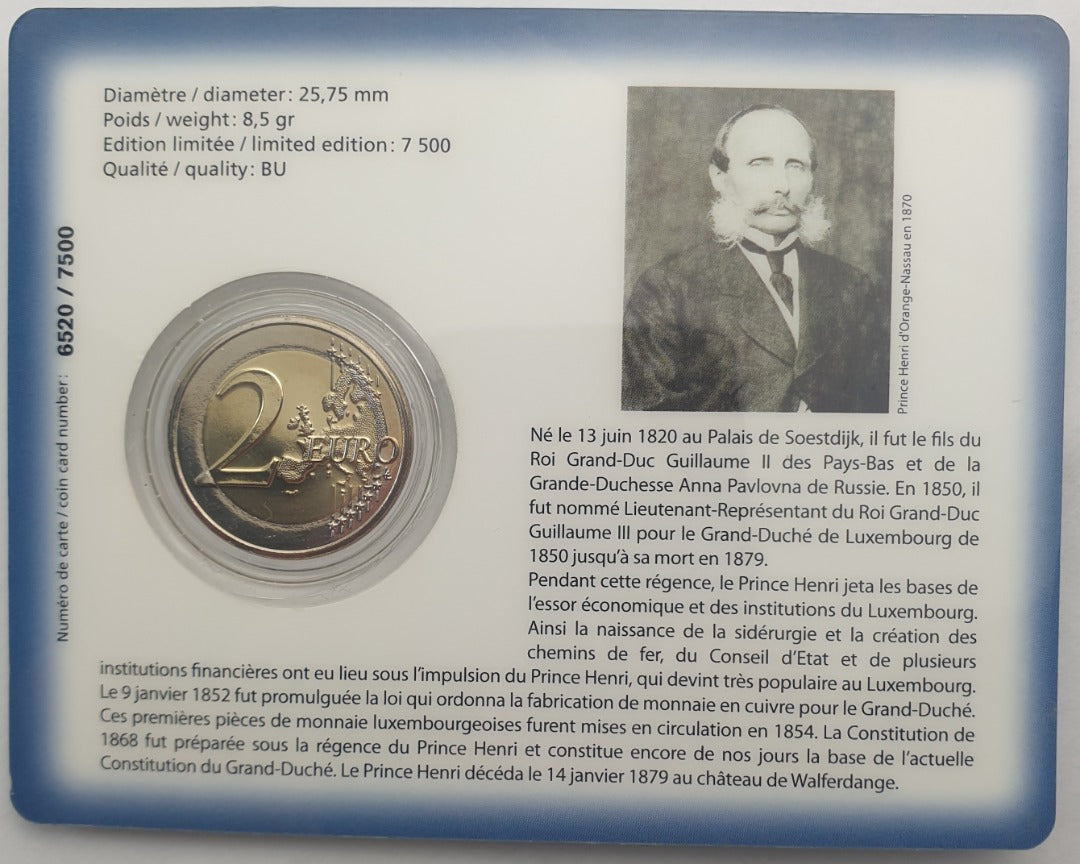 Λουξεμβούργο - 2 Ευρώ 2020, Henri I Prince Henri, (Coin Card)