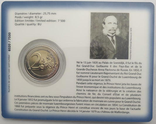 Λουξεμβούργο - 2 Ευρώ 2020, Henri I Prince Henri, (Coin Card)