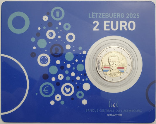 Λουξεμβούργο - 2 Ευρώ 2025, 25 χρόνια του Μεγάλου Δούκα Henri στο θρόνο, Έγχρωμο, (Coin Card)