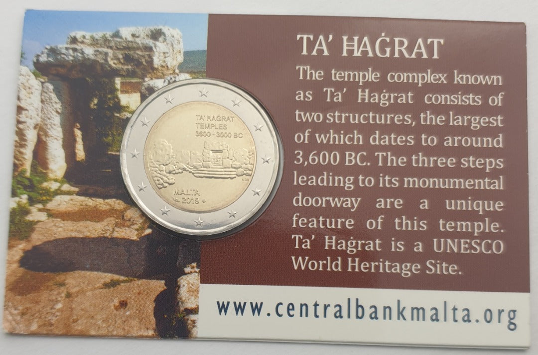 Μάλτα - 2 Ευρώ 2019,  TA’ ĦAĠRAT Temples, (Coin Card)