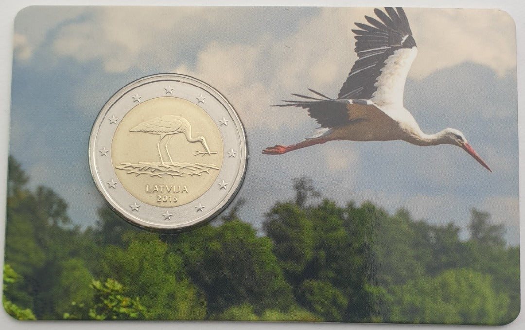 Λετoνία - 2 Ευρώ 2015, Μαύρος Πελαργός, (Coin Card)